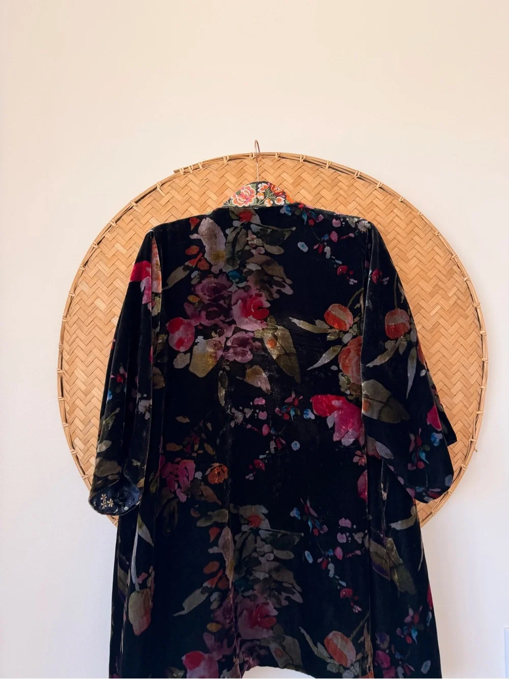 JOHNNY WAS PETITE KEHLANI REVERSIBLE FLORAL VELVET/SILK KIMONO EMBROIDERY BOHO